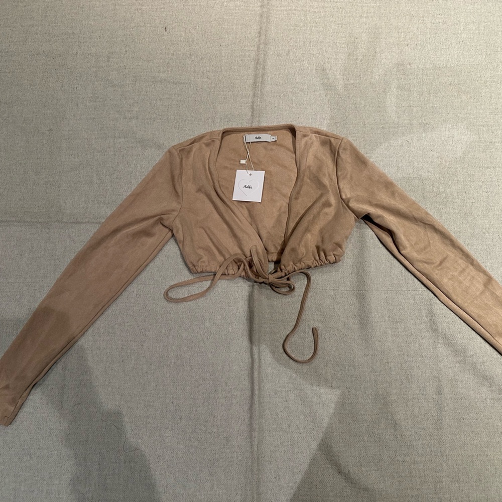 Adika long sleeve suede cropped tie top